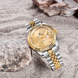 Pagani Design Herren Automatikuhr Japanisches Uhrwerk Edelstahlgehäuse Saphirglas Zifferblatt 21 Steine Gold Luxusuhr PD 1645 (Silber und Gold)