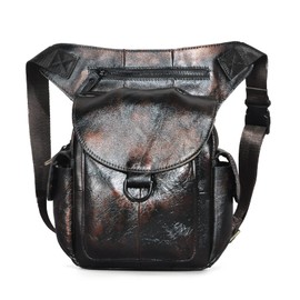 Le'aokuu Mens Genuine Leather Travel Tactic Casual Hip Bum Fanny Belt Waist Pack Drop Leg Thigh Messenger Bag 9938 (9938 Black Coffee)