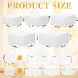 Leinuosen Buffet Risers Set of 10 Acrylic Food Risers Display Stands Cube Box 6" 7" 8" 9" 10" White Clear Dessert Table Display with Hollow Bottom for Buffet Table, Cupcake Candy Food, Wedding Party