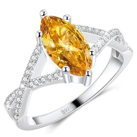 LEXLUNE 1.5CT Solitaire Yellow Marquise Cut Engagement Ring For Women, Sterling S925 Silver Solitaire Ring Wedding Ring Promise Ring Cubic Zirconia CZ Size 9