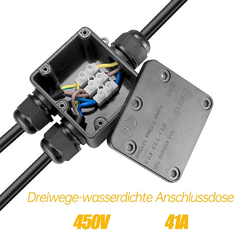 Leloco Junction Box Outdoor Waterproof 3-Way Outdoor Cable Connector, Junction