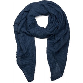 styleBREAKER Women's Scarf with Fine Creped Surface, Lightweight Pleated Scarf for Stylish Looks, Elegant Scarf with Flowing Pleats, Fashionable, Versatile & Pleasantly Soft, 96 x 192 cm, darkblue