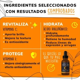 Serum Facial Vitamina C + Ácido Hialurónico + Vitamina E - Skin Care Día / Noche - Antienvejecimiento - Antimanchas - Aclara Suero Cuidado Facial Antioxidante Para Todo Tipo De Piel -Skincare -30ml