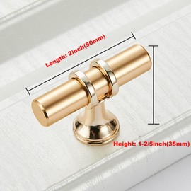 Caylingdee Cabinet Knobs Zinc Alloy Drawer Knobs Gold T Shape Drawer Pulls Single Hole Handles for Furniture Cupboard Hardware Dresser Knobs, Pack of 4