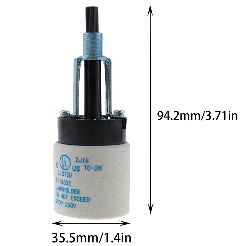 TAODAN E26 Universal Ceramic Lamp Socket with Rotary Switch 250V