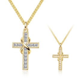 S925 Sterling Silver Cross Necklace for Women – Chic Simple Pendant Necklace with Sparkling Natural Zircon, Perfect Everyday Necklace Gift (Classic Gold)