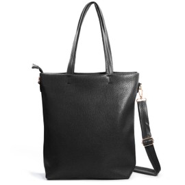 Women's Tote Bag with Removable Shoulder Strap Vegan Leather Shoulder Handbag Satchel Bag (Black)
