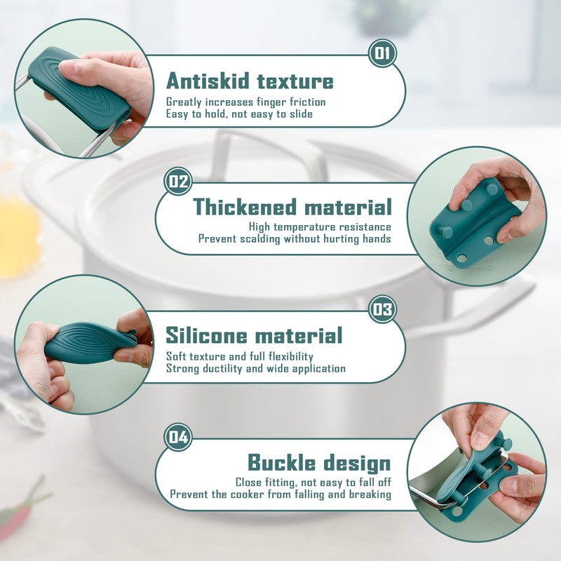 2Pcs Silicone Pot Handle Covers with Buttons, Heat Resistant Cast
