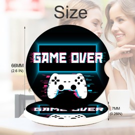 Game Gamer Cup Holder Coasters, 2 Pack Coasters for Car Accessories Interior Aesthetic, Absorbent Ceramic With Cork Back, Retro Decoration Gifts for Men Women