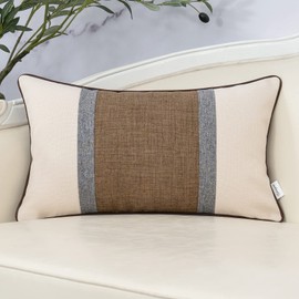 Yangest Patchwork Pillow Cover 12x20 Inch Luxury Cotton and Linen Cushion Cover Rectangle Pillowcover for Couch Bedroom Living Room,Brown