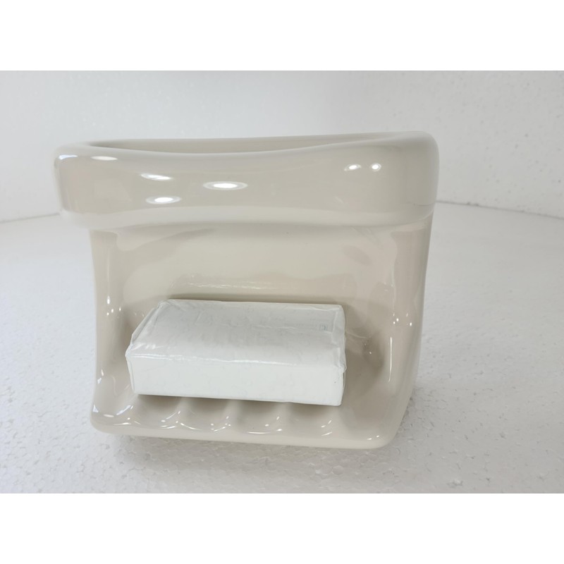 Beige Bone Almond Ceramic Soap Dish Tray Cloth Bar Washcloth