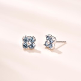 PHNIBIRD Flower Earrings 925 Sterling Silver Stud Earrings Small Delicate Earrings Women's Jewellery Gifts for Women, Sterling Silver, silver