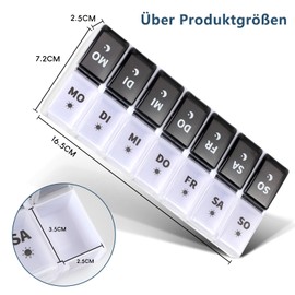 JANUIXCO Pill Box 7 Days Morning Evening Pill Box 7 Days 2 Compartments Removable BPA Free Medication Box 14 Compartments Easy to Open for On the Go (Black White)