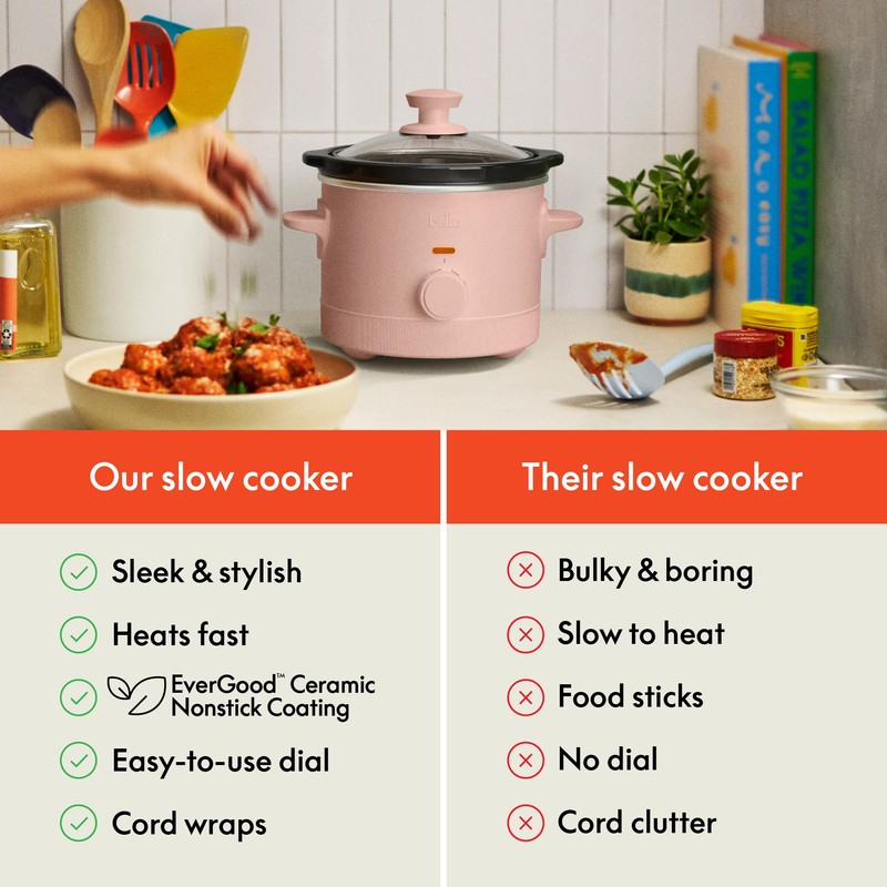 bella 1.5 Qt Slow Cooker with 3 Heat Manual Control,