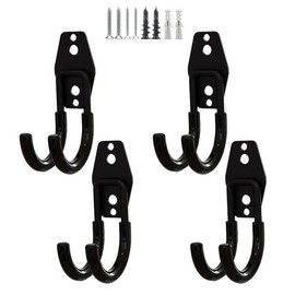 SagaSave Heavy Duty Garage Hooks, Double Hooks, Pack of 4, Black Tool Hooks, Wall Hooks for Garage, Tools, Bicycles, Power Tools, Storage (J Hook, S)
