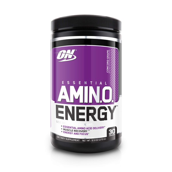 Optimum Nutrition Amino Energy - Pre Workout with Green Tea, BCAA, Amino Acids, Keto Friendly, Green Coffee Extract, Energy Powder - Concord Grape, 30 Servings