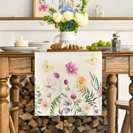 Artoid Mode Flowers Butterfly Summer Table Runner, Seasonal Kitchen Table Decoration, Indoor, Holiday, Party Decor, 40 x 140 cm