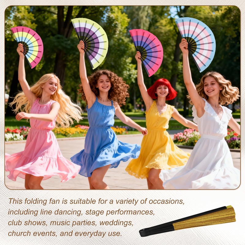 YELARXI Large Folding Fans for Line Dancing, Foldable Decorative Handheld