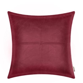 BRAWARM Brown Leather Throw Pillow 18 X 18 Inches, Faux Leather Pillow Cover with Piping, Hand Stitched Leather Decorative Throw Pillow Covers for Couch Sofa Bed Living Room Garden