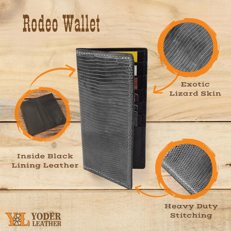 Genuine Tegu Lizard Checkbook Leather Rodeo Wallet (Gray)