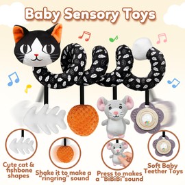 GKDOMS Baby Carseat Toy Black & White Rattle Spiral Hanging Activity Stroller Toy for Newborns Boys and Girls - Cat