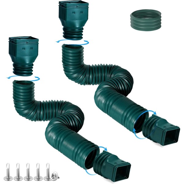 plusgutter 2 Pack Rain Gutter Downspout Extensions, Flexible Extender Green