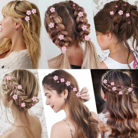 Atoden Mini Rhinestone Flower Hair Clips Small 20Pcs Pink Glitter Tiny Decorative Hair Pins Fairy Barrettes Floral Wedding Bridal Hair Accessories for Women Girls Teens