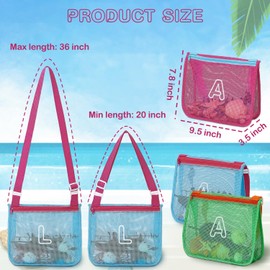 3Pcs Alphabet Printed Seashell Bags, Lightweight & Foldable Kids Beach Toy Mesh Bags with Adjustable Straps, Waterproof and Portable for Pool and Beach Essentials-L