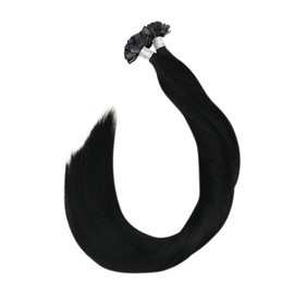 Ugeat 22 Inch Tip Human Hair Extensions Jet Black #1 Keratin Fusion Hair Extensions 50Gram 1G/1S Hot Fusion Hair Extensions Human Hair Flat Tip Hair Extensions