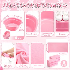 Thiccywoov 54Pcs Kids Foot Spa Party Supplies for Girl Spa Party Favors 6 Washbasin 6 Tote Bags 6 Hand Towels 6 Toe Separators 6 Hair Scrunchies 6 Hairband 6 Slipper 6 Eye Mask 6 Nail File (Pink)