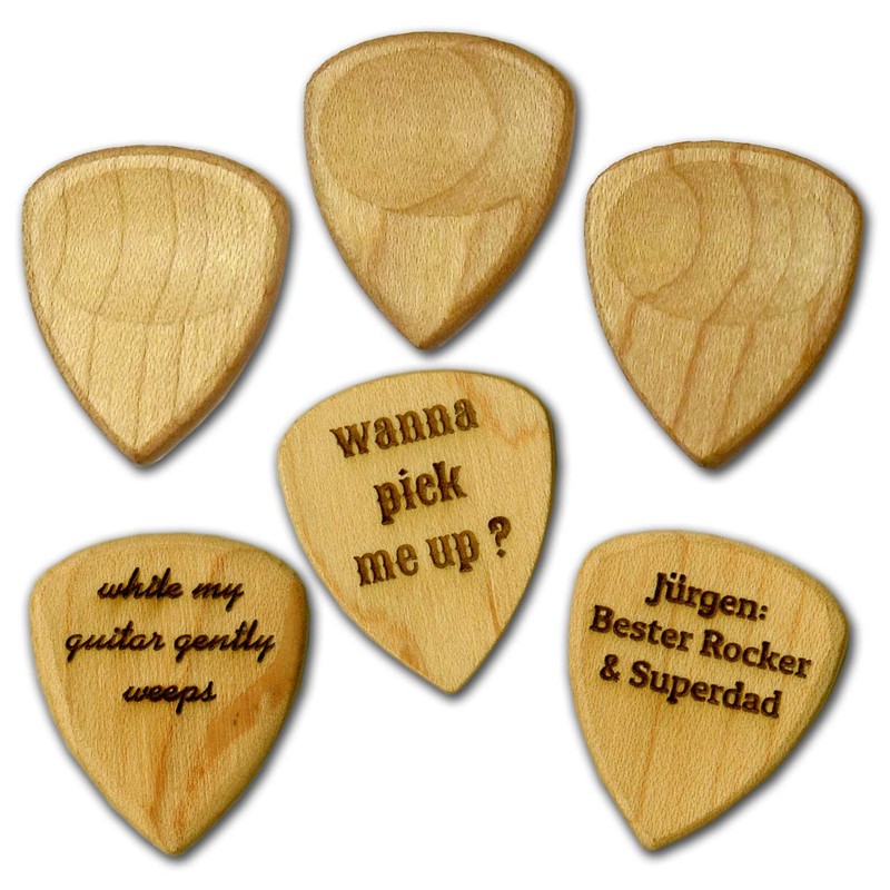 Engraved Wooden Plectrum, Guitar Pick, Laser Engraving Maple