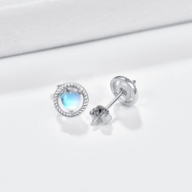 Heart Hemp Rope Moonstone Stud Earrings, Sterling Silver Hypoallergenic for Sensitive Ears Rainbow Earring Birthday Gifts for Women Girlfriend