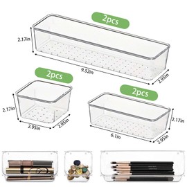 MUYAPAY Pack of 6 Drawer Organiser with 3 Sizes, Clear Plastic Organiser Drawer, Desk Organiser Drawers, Drawer Organiser, Sorting Box Drawers for Makeup, Kitchens, Bathrooms, Office