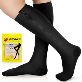 Ailaka Compression Socks with Zipper for Women Men, 20-30 mmHg Medical Grade 2 Compression Socks Support Stockings with Zipper for Varicose Veins, Edema, Recovery, Pregnant Women