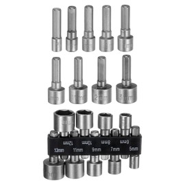 sourcing map 9pcs Hex Nut Driver Drill Bit 5/6/7/8/9/10/11/12/13mm 6-Point Drill Socket 1/4" Hex Shank Magnetic Nut Setter CR-V Steel Quick-Change Nut Impact Driver Bit Set with Bit Holder