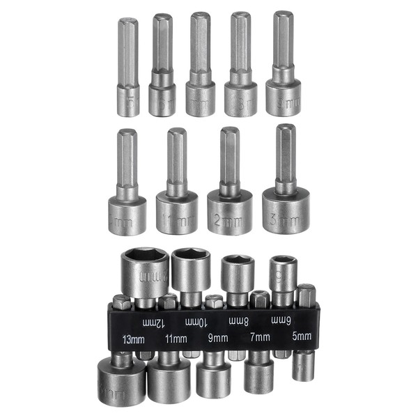 sourcing map 9pcs Hex Nut Driver Drill Bit 5/6/7/8/9/10/11/12/13mm 6-Point