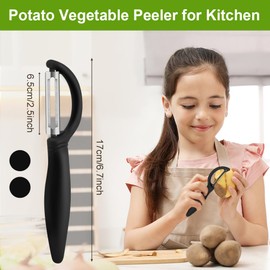 AUAUY 2Pcs Potato Peeler, I-Shaped Swivel Vegetable Peeler Set, Fruit Peelers for Kitchen, Non-Slip Grip Ergonomic Handle Sharp Blade Stainless Steel Peelers（Black）