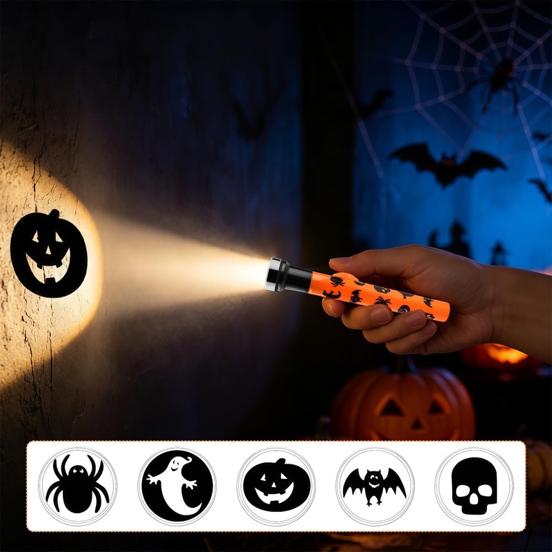 Lezevn 2pcs Halloween Projector Torch with Image Covers Ghost Pumpkin