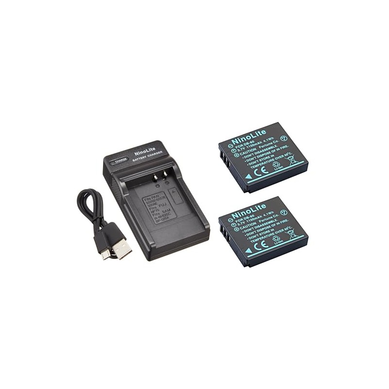 NinoLite 4点セット DB-60 互換 バッテリー 2個 +USB型 充電器 +海外用交換プラグ dc68db60x2_t.k.gai