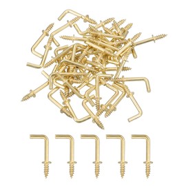 sourcing map Right Angle Hooks, 50Pcs 1/2" L Shaped Screw Hooks Screw in Hooks, 7 Shape Right Angle Metal Screw Hooks for Hanging, Gold