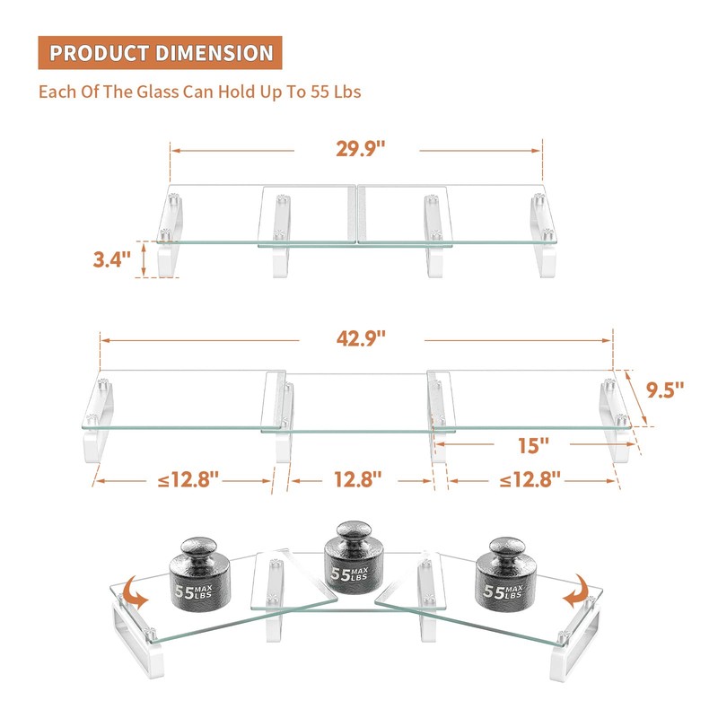 Hemudu Dual Monitor Stand, Computer Monitor Stand, Desktop Organizer, Monitor