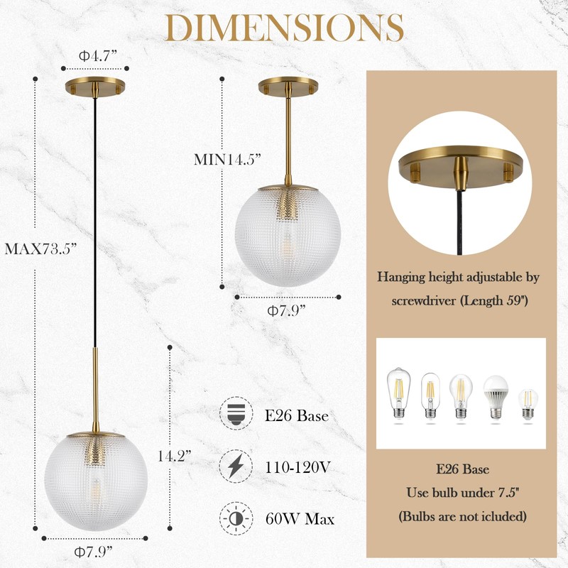 FEAZAC Glass Globe Pendant Light Fixtures, Mid Century Modern Ceiling
