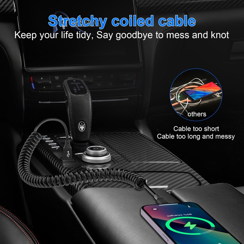 Coiled Lightning Cable 2 Pack, Apple Carplay Cable& MFi Certified,