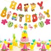 YULONGWU Hawaii Fruit Theme Happy Birthday Banner, Flowers Palm Leaves