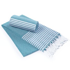 DESTIN HOME Turkish Peshtemal Beach Towels Cotton Set of 2-36x71 Inch - Soft, Lightweight, Quick-Drying, and Absorbent for Beach Pool Spa Picnic Travel or Bath Use - Sand-Free Turkish Towels Aqua