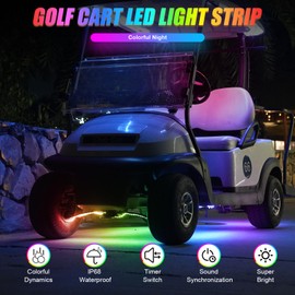 6PCS Golf Cart LED Underglow Light Kit, Golf Cart RGB Underbody Light Strip with APP&Remote Control, Multi-Mode, Music Sync, IP68 Waterproof, 9-16V Golf Carts Lighting Strip for Club Car EZGO YAMAHA