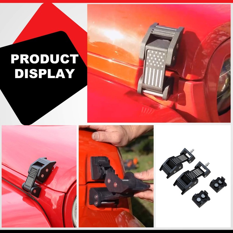 ASLONG 2PCS Hood Latches Catch Kit with U.S. Flag Style