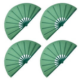 QIRMIZI 4PCS Large Folding Hand Rave Fan - Vibrant Nylon Cloth Fans for Chinese Kung Fu, Tai Chi, Dance, Music Festivals, Parties & Decorations,Green