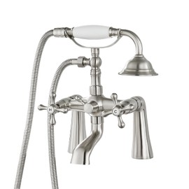 gotonovo Deck Mount Tub Bathtub Faucet Clawfoot with Handheld Shower 6 Inch Brushed Nickel Telephone Shaped Sprayer Showerheld Double Cross Handle