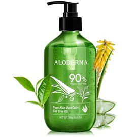Aloderma Gel De Aloe Vera Orgánico Para La Piel + Aceite De Árbol De Té, Hecho Dentro De Las 12 Horas De La Cosecha, Gel De Aloe Vera Puro Calmante Para La Cara, Funciona Muy Bien Para